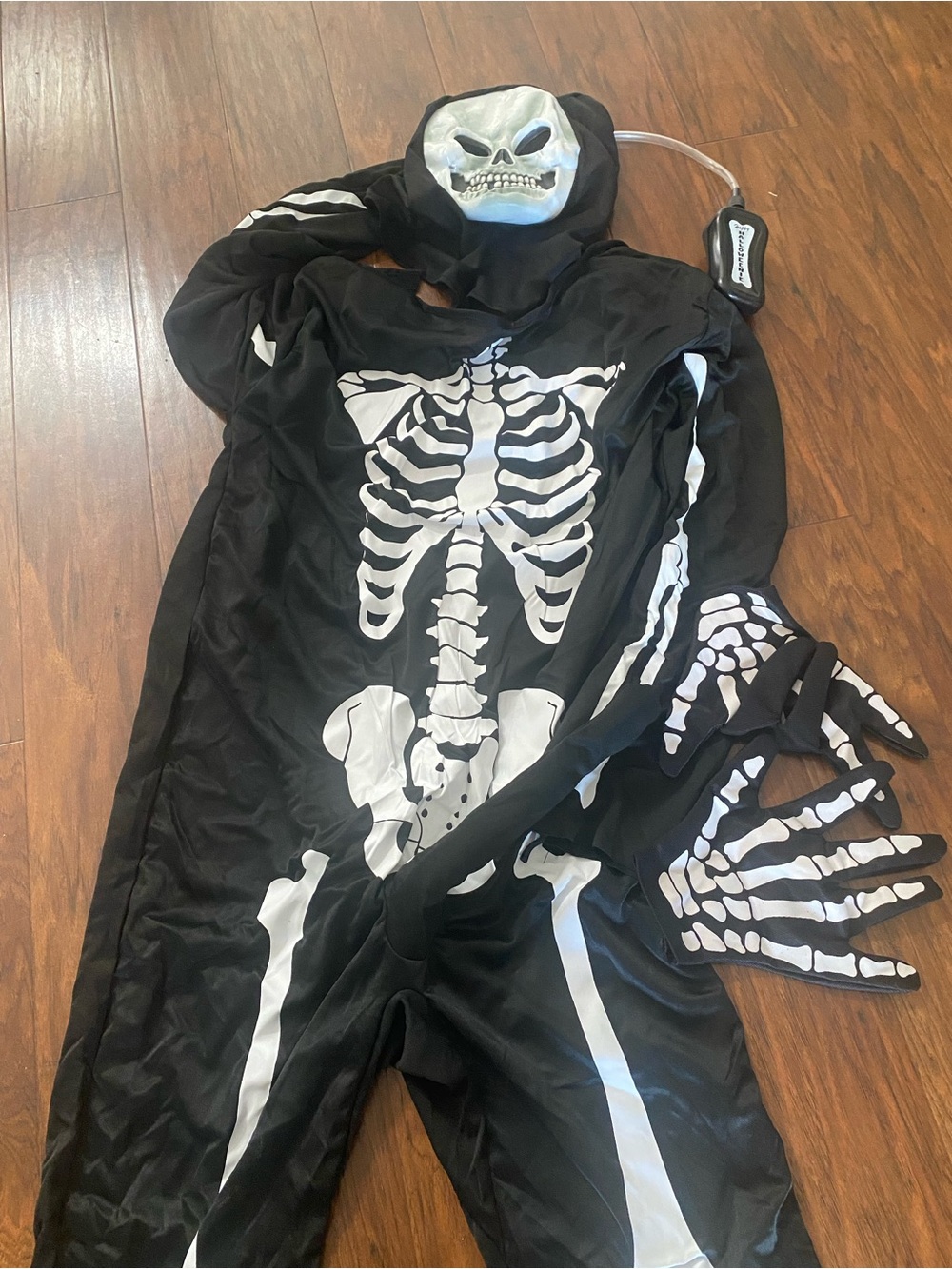 Adult Classic Black & White Skeleton Costume with Glow Mask